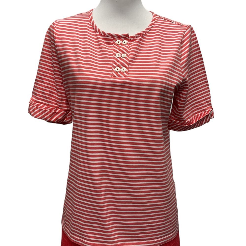 Appleseed 100% Cotton Orange & White Striped Folded Cuffs Button Detail Size M